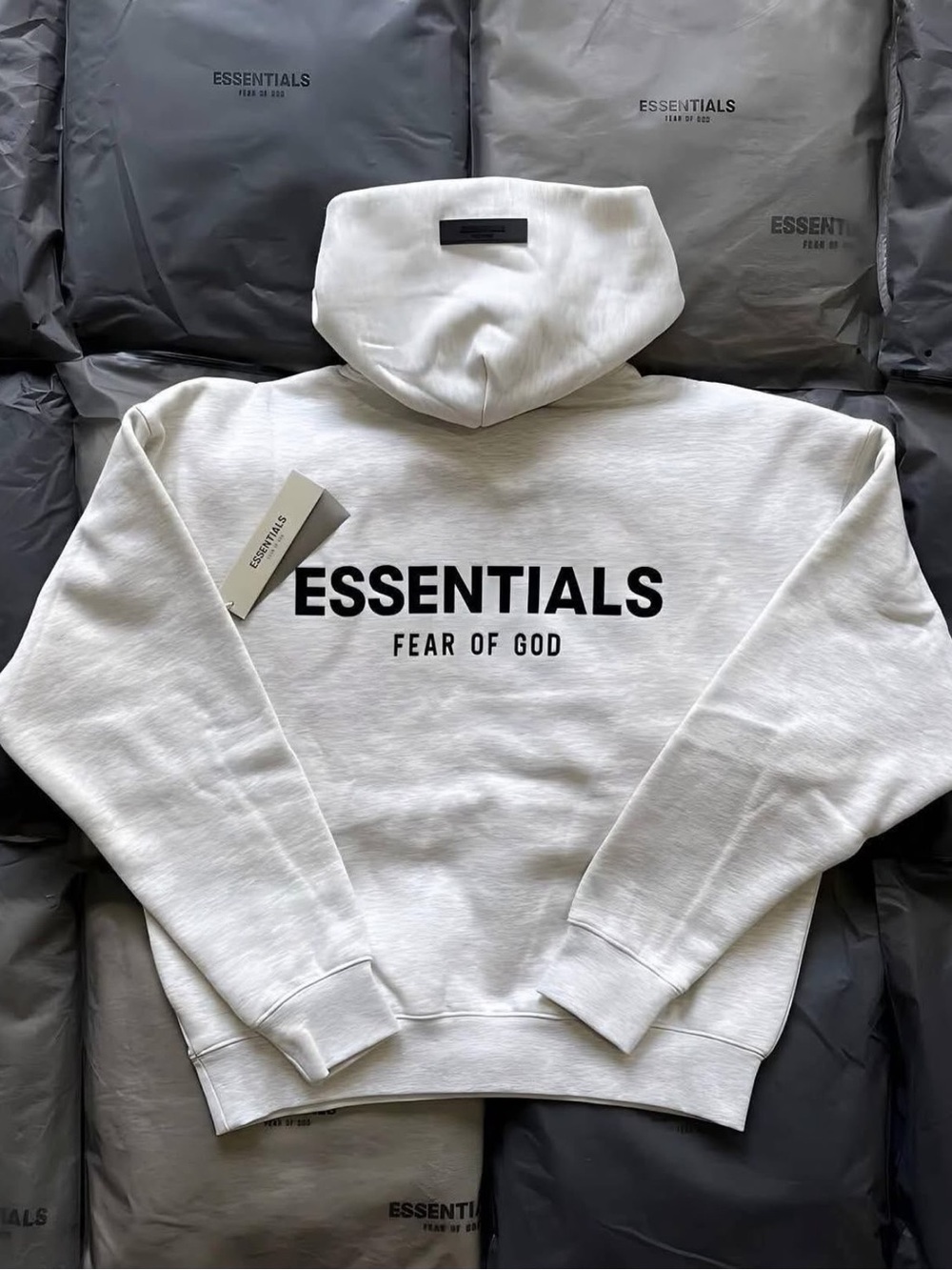 Essentials Fear of God White Hoodie with Black Logo